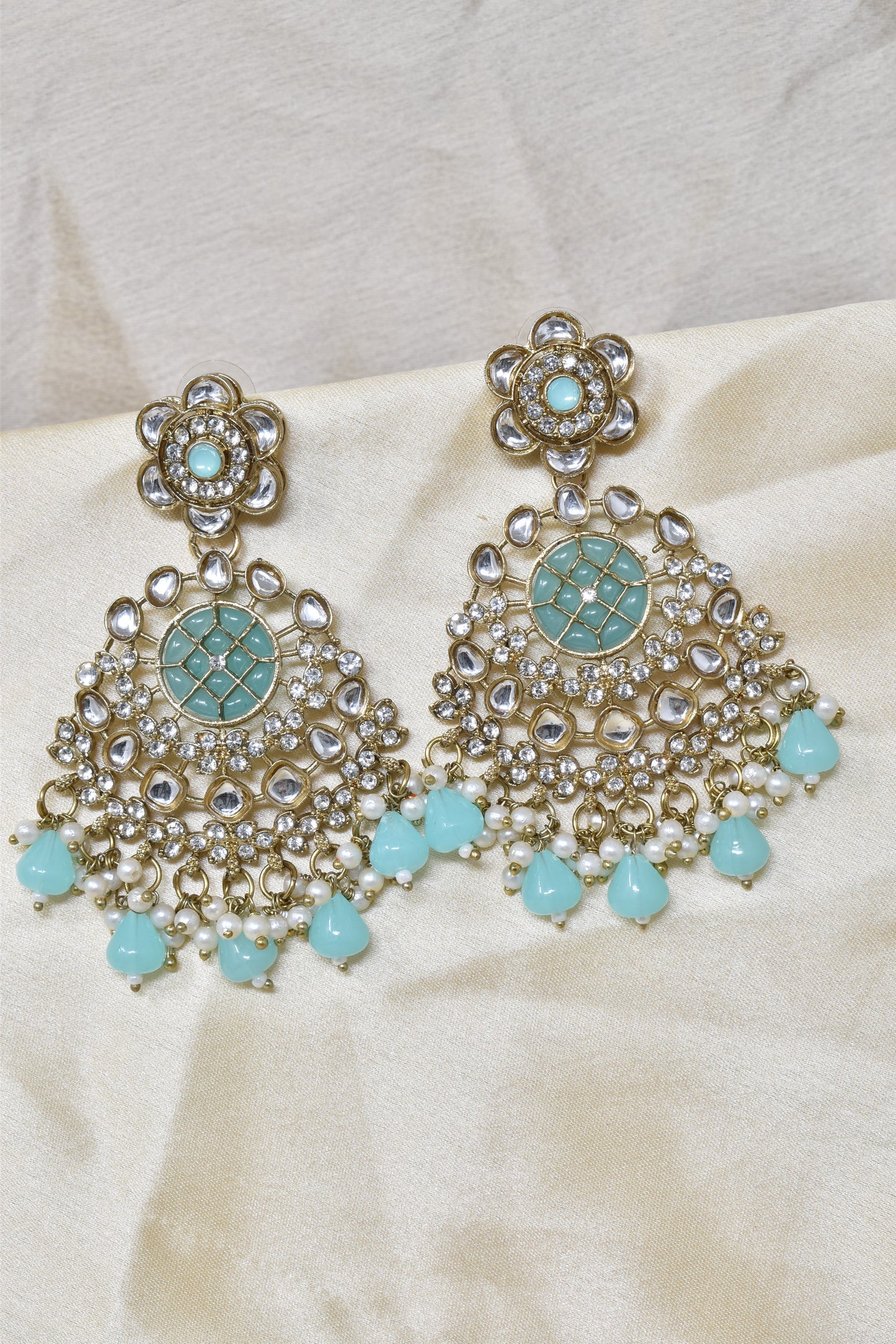 Ethnic Gold Plated Kundan Chandbali Earrings for Women, Traditional Indian Jhumka Drop Earring Set with Pearl & Stone Detailing, Perfect for Wedding, Festival, Party and Gifting