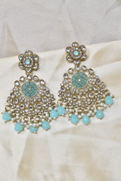 Ethnic Gold Plated Kundan Chandbali Earrings for Women, Traditional Indian Jhumka Drop Earring Set with Pearl & Stone Detailing, Perfect for Wedding, Festival, Party and Gifting