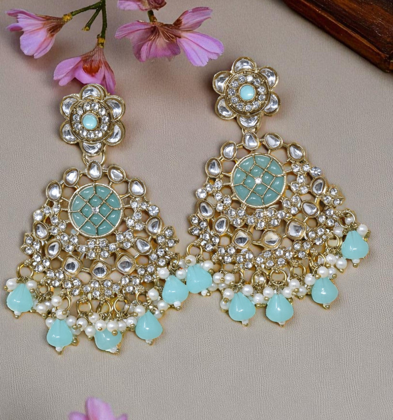 Ethnic Gold Plated Kundan Chandbali Earrings for Women, Traditional Indian Jhumka Drop Earring Set with Pearl & Stone Detailing, Perfect for Wedding, Festival, Party and Gifting