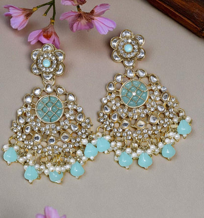 Ethnic Gold Plated Kundan Chandbali Earrings for Women, Traditional Indian Jhumka Drop Earring Set with Pearl & Stone Detailing, Perfect for Wedding, Festival, Party and Gifting