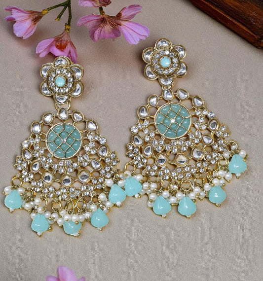 Ethnic Gold Plated Kundan Chandbali Earrings for Women, Traditional Indian Jhumka Drop Earring Set with Pearl & Stone Detailing, Perfect for Wedding, Festival, Party and Gifting
