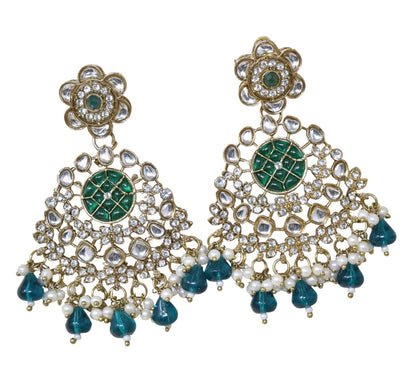 Ethnic Gold Plated Kundan Chandbali Earrings for Women, Traditional Indian Jhumka Drop Earring Set with Pearl & Stone Detailing, Perfect for Wedding, Festival, Party and Gifting