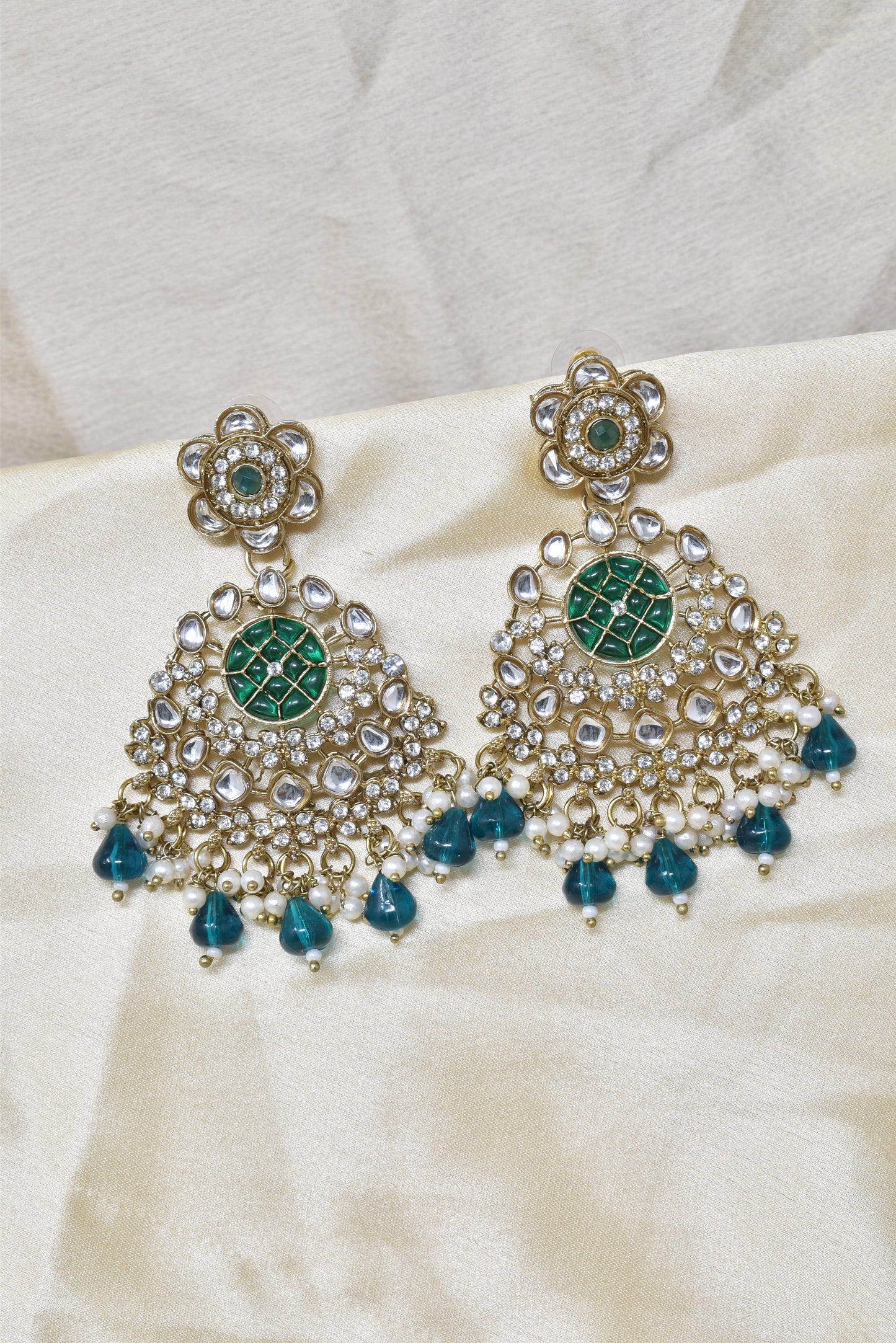 Ethnic Gold Plated Kundan Chandbali Earrings for Women, Traditional Indian Jhumka Drop Earring Set with Pearl & Stone Detailing, Perfect for Wedding, Festival, Party and Gifting