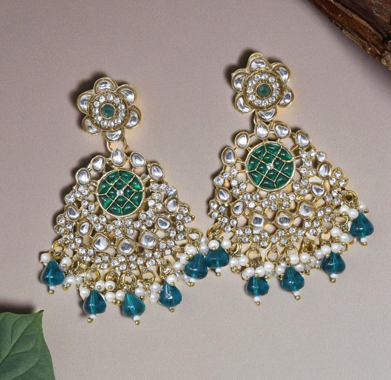 Ethnic Gold Plated Kundan Chandbali Earrings for Women, Traditional Indian Jhumka Drop Earring Set with Pearl & Stone Detailing, Perfect for Wedding, Festival, Party and Gifting