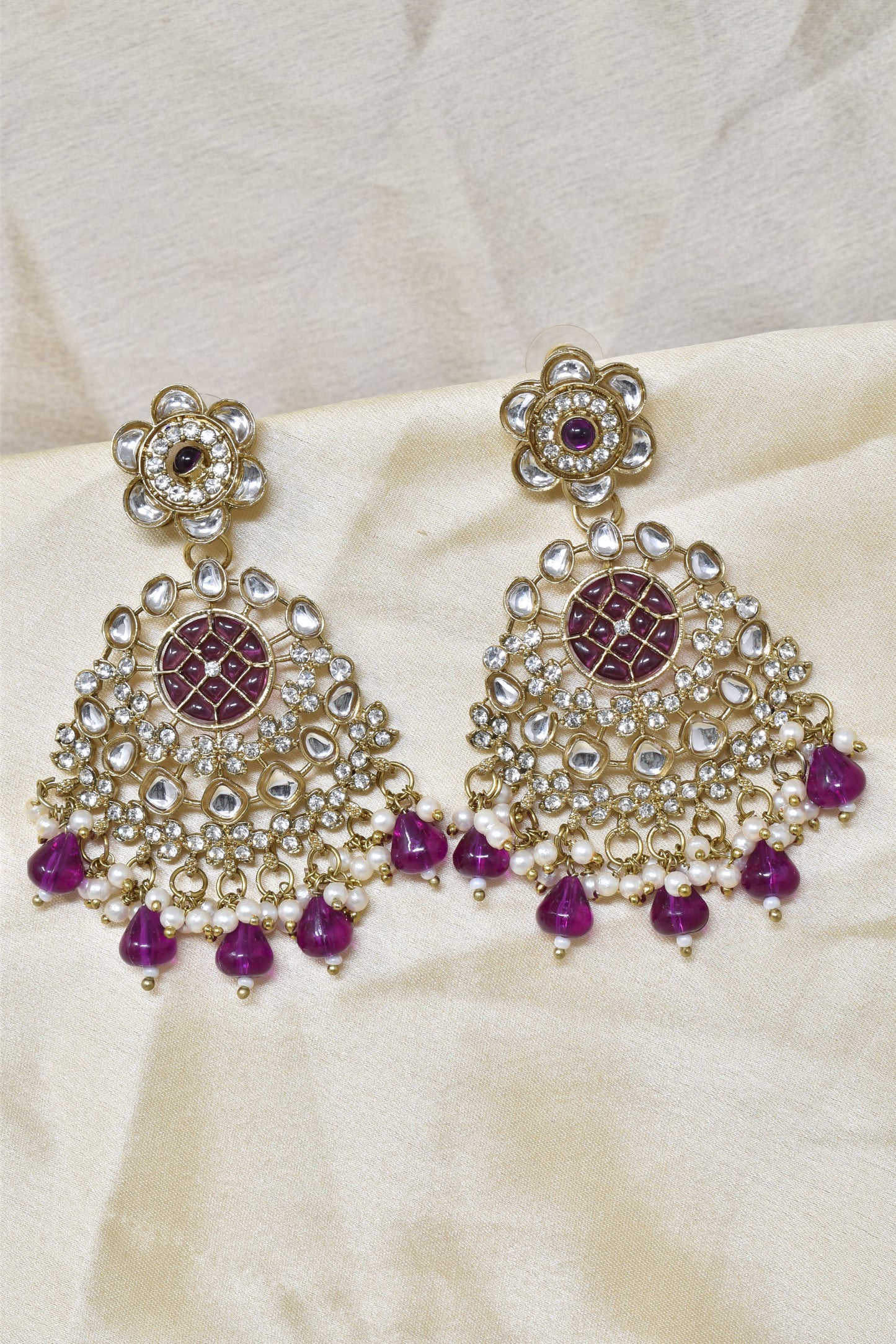 Ethnic Gold Plated Kundan Chandbali Earrings for Women, Traditional Indian Jhumka Drop Earring Set with Pearl & Stone Detailing, Perfect for Wedding, Festival, Party and Gifting