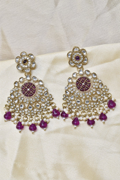 Ethnic Gold Plated Kundan Chandbali Earrings for Women, Traditional Indian Jhumka Drop Earring Set with Pearl & Stone Detailing, Perfect for Wedding, Festival, Party and Gifting