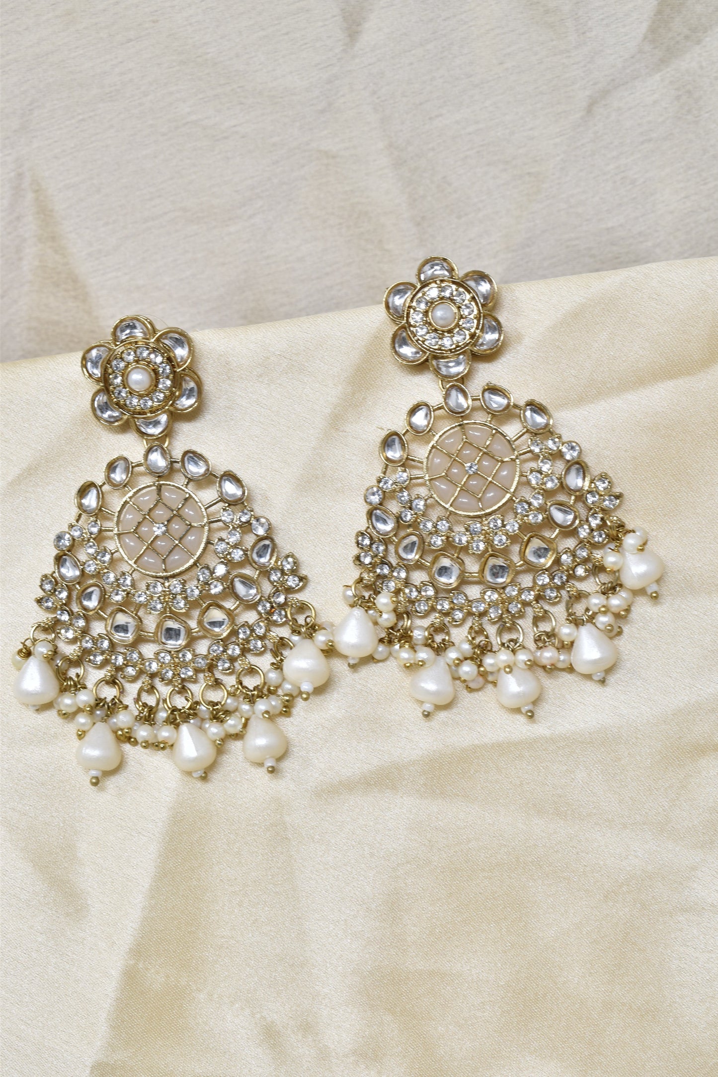 Ethnic Gold Plated Kundan Chandbali Earrings for Women, Traditional Indian Jhumka Drop Earring Set with Pearl & Stone Detailing, Perfect for Wedding, Festival, Party and Gifting