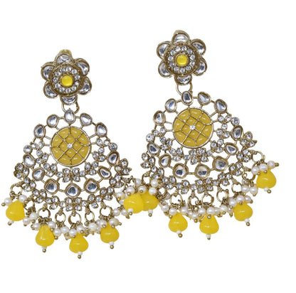 Ethnic Gold Plated Kundan Chandbali Earrings for Women, Traditional Indian Jhumka Drop Earring Set with Pearl & Stone Detailing, Perfect for Wedding, Festival, Party and Gifting