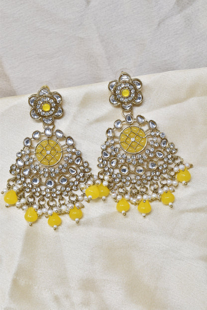 Ethnic Gold Plated Kundan Chandbali Earrings for Women, Traditional Indian Jhumka Drop Earring Set with Pearl & Stone Detailing, Perfect for Wedding, Festival, Party and Gifting