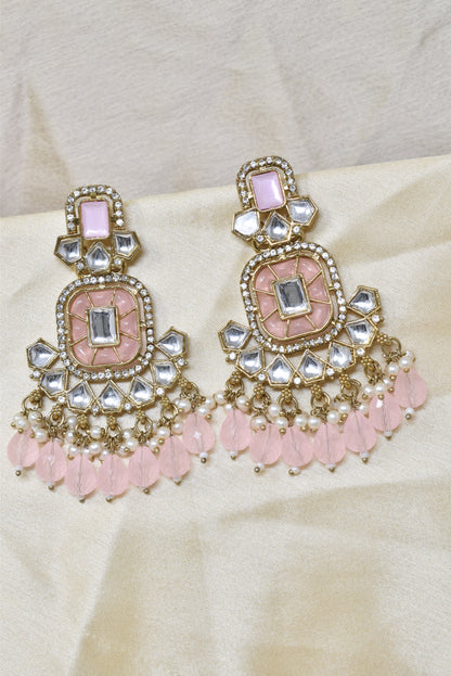 Ethnic Gold Plated Kundan Chandbali Earrings for Women, Traditional Indian Jhumka Drop Earring Set with Pearl & Stone Detailing, Perfect for Wedding, Festival, Party and Gifting