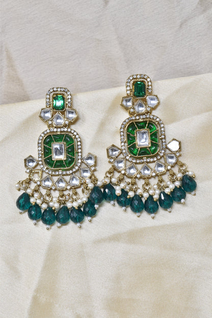 Ethnic Gold Plated Kundan Chandbali Earrings for Women, Traditional Indian Jhumka Drop Earring Set with Pearl & Stone Detailing, Perfect for Wedding, Festival, Party and Gifting