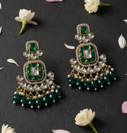 Ethnic Gold Plated Kundan Chandbali Earrings for Women, Traditional Indian Jhumka Drop Earring Set with Pearl & Stone Detailing, Perfect for Wedding, Festival, Party and Gifting