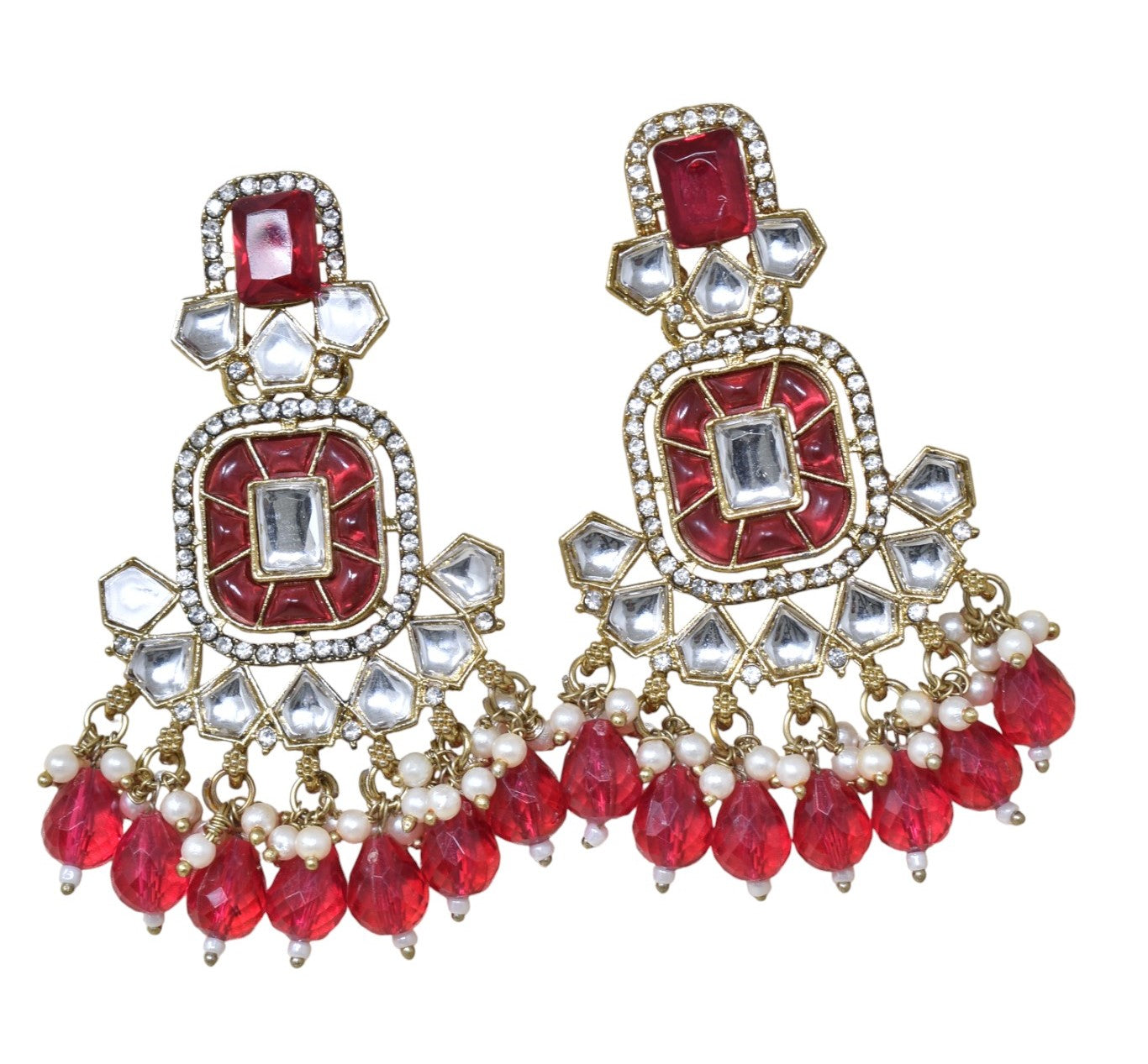 Ethnic Gold Plated Kundan Chandbali Earrings for Women, Traditional Indian Jhumka Drop Earring Set with Pearl & Stone Detailing, Perfect for Wedding, Festival, Party and Gifting