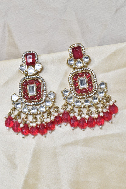 Ethnic Gold Plated Kundan Chandbali Earrings for Women, Traditional Indian Jhumka Drop Earring Set with Pearl & Stone Detailing, Perfect for Wedding, Festival, Party and Gifting