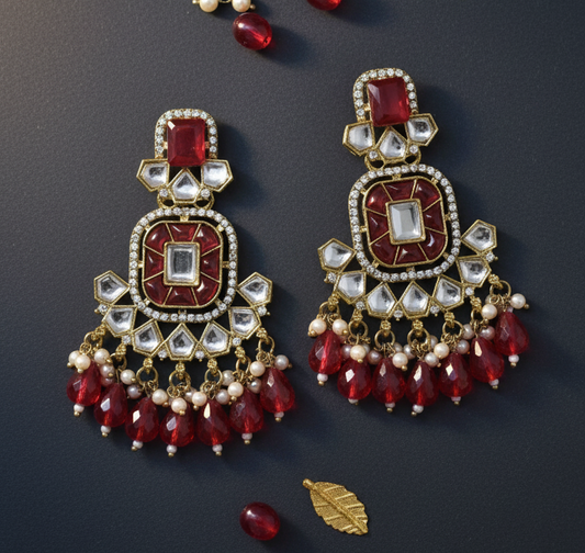 Ethnic Gold Plated Kundan Chandbali Earrings for Women, Traditional Indian Jhumka Drop Earring Set with Pearl & Stone Detailing, Perfect for Wedding, Festival, Party and Gifting