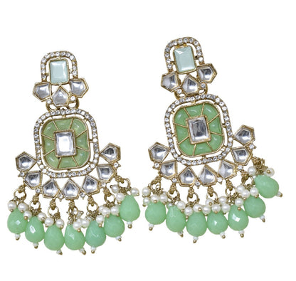 Ethnic Gold Plated Kundan Chandbali Earrings for Women, Traditional Indian Jhumka Drop Earring Set with Pearl & Stone Detailing, Perfect for Wedding, Festival, Party and Gifting