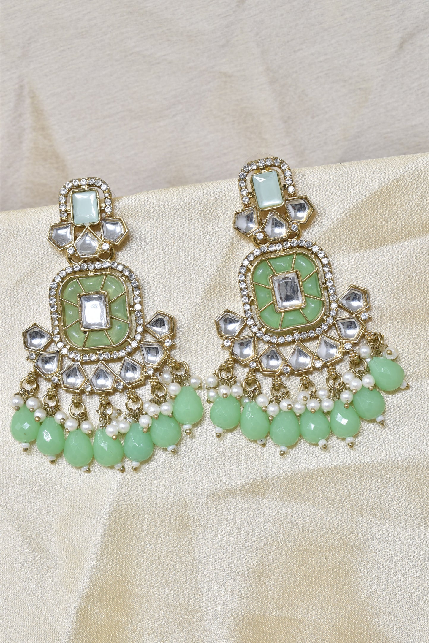 Ethnic Gold Plated Kundan Chandbali Earrings for Women, Traditional Indian Jhumka Drop Earring Set with Pearl & Stone Detailing, Perfect for Wedding, Festival, Party and Gifting