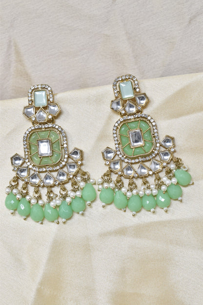 Ethnic Gold Plated Kundan Chandbali Earrings for Women, Traditional Indian Jhumka Drop Earring Set with Pearl & Stone Detailing, Perfect for Wedding, Festival, Party and Gifting