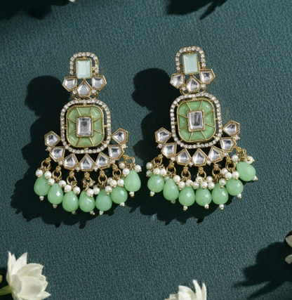 Ethnic Gold Plated Kundan Chandbali Earrings for Women, Traditional Indian Jhumka Drop Earring Set with Pearl & Stone Detailing, Perfect for Wedding, Festival, Party and Gifting