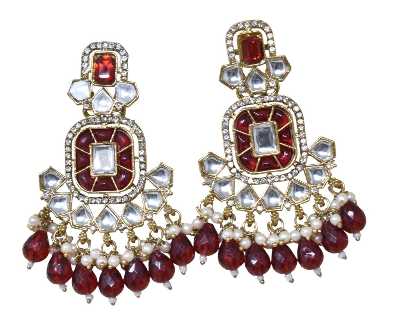 Ethnic Gold Plated Kundan Chandbali Earrings for Women, Traditional Indian Jhumka Drop Earring Set with Pearl & Stone Detailing, Perfect for Wedding, Festival, Party and Gifting