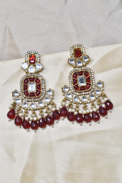 Ethnic Gold Plated Kundan Chandbali Earrings for Women, Traditional Indian Jhumka Drop Earring Set with Pearl & Stone Detailing, Perfect for Wedding, Festival, Party and Gifting