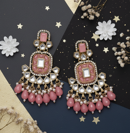 Ethnic Gold Plated Kundan Chandbali Earrings for Women, Traditional Indian Jhumka Drop Earring Set with Pearl & Stone Detailing, Perfect for Wedding, Festival, Party and Gifting