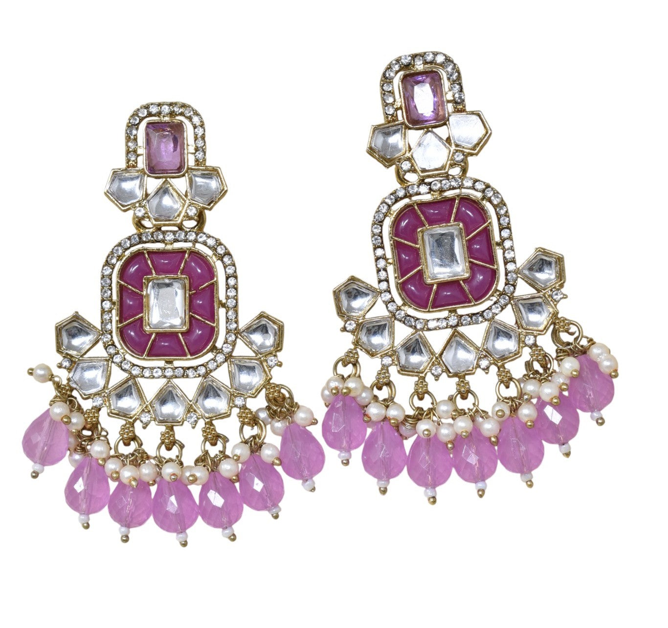 Ethnic Gold Plated Kundan Chandbali Earrings for Women, Traditional Indian Jhumka Drop Earring Set with Pearl & Stone Detailing, Perfect for Wedding, Festival, Party and Gifting