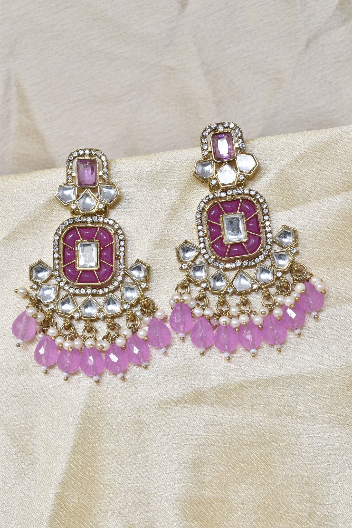 Ethnic Gold Plated Kundan Chandbali Earrings for Women, Traditional Indian Jhumka Drop Earring Set with Pearl & Stone Detailing, Perfect for Wedding, Festival, Party and Gifting