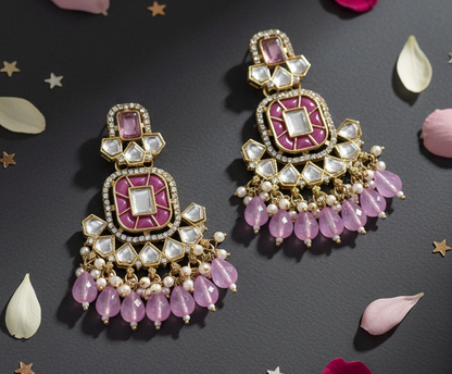 Ethnic Gold Plated Kundan Chandbali Earrings for Women, Traditional Indian Jhumka Drop Earring Set with Pearl & Stone Detailing, Perfect for Wedding, Festival, Party and Gifting