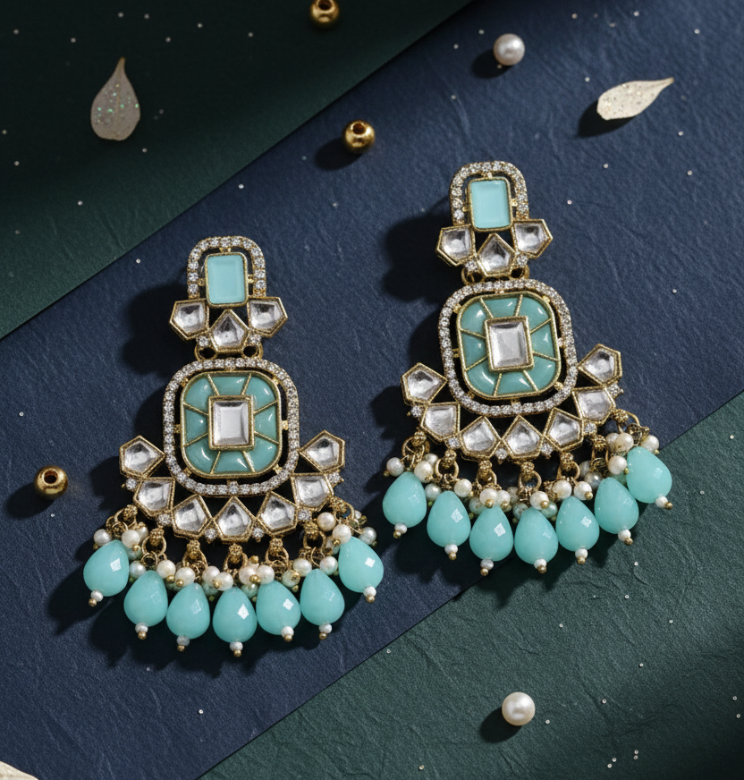 Ethnic Gold Plated Kundan Chandbali Earrings for Women, Traditional Indian Jhumka Drop Earring Set with Pearl & Stone Detailing, Perfect for Wedding, Festival, Party and Gifting