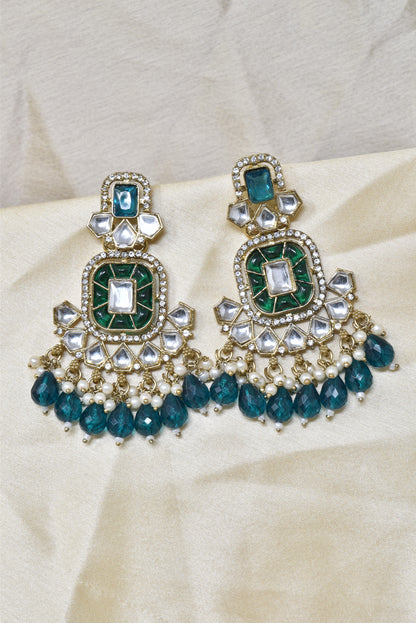 Ethnic Gold Plated Kundan Chandbali Earrings for Women, Traditional Indian Jhumka Drop Earring Set with Pearl & Stone Detailing, Perfect for Wedding, Festival, Party and Gifting