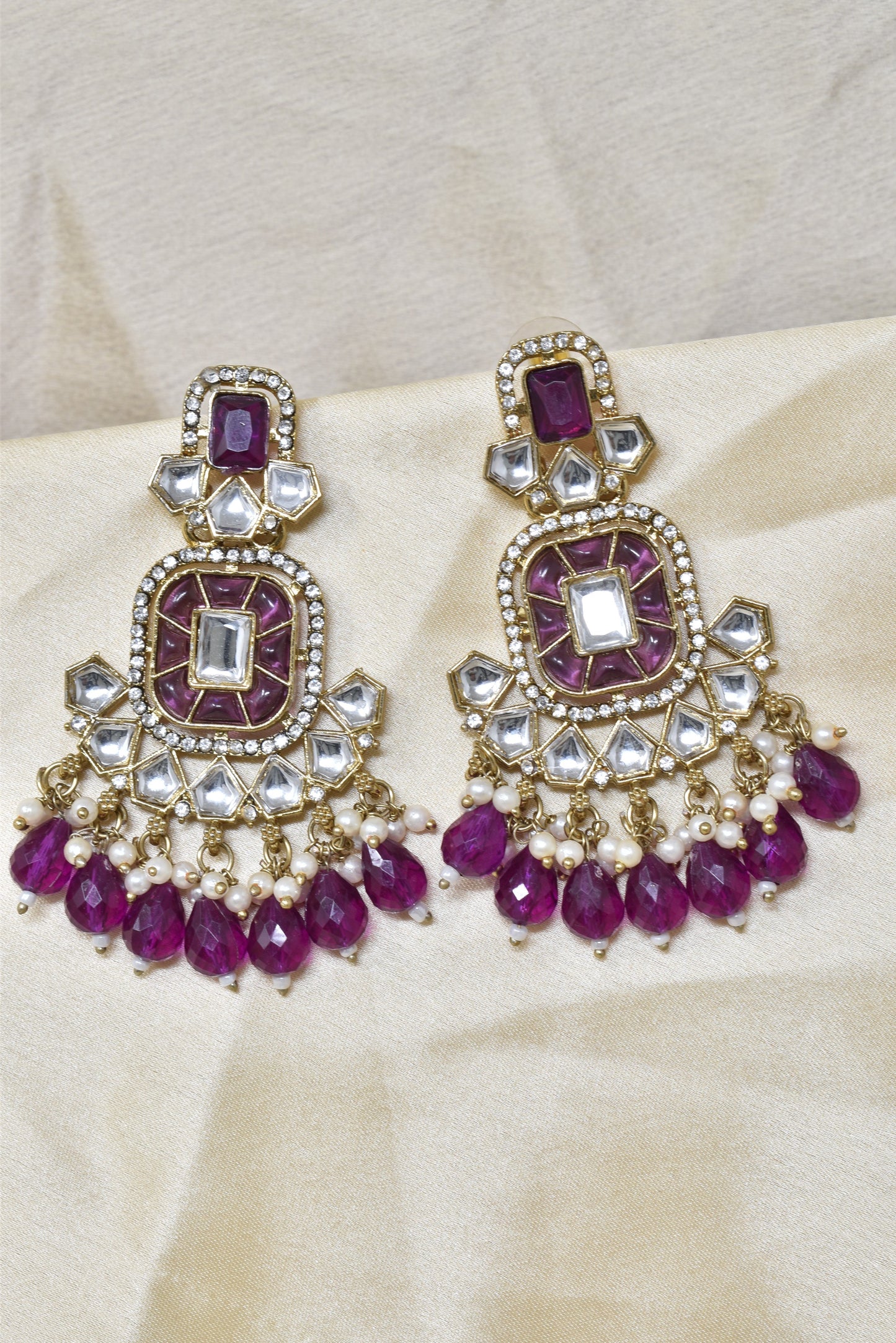 Ethnic Gold Plated Kundan Chandbali Earrings for Women, Traditional Indian Jhumka Drop Earring Set with Pearl & Stone Detailing, Perfect for Wedding, Festival, Party and Gifting