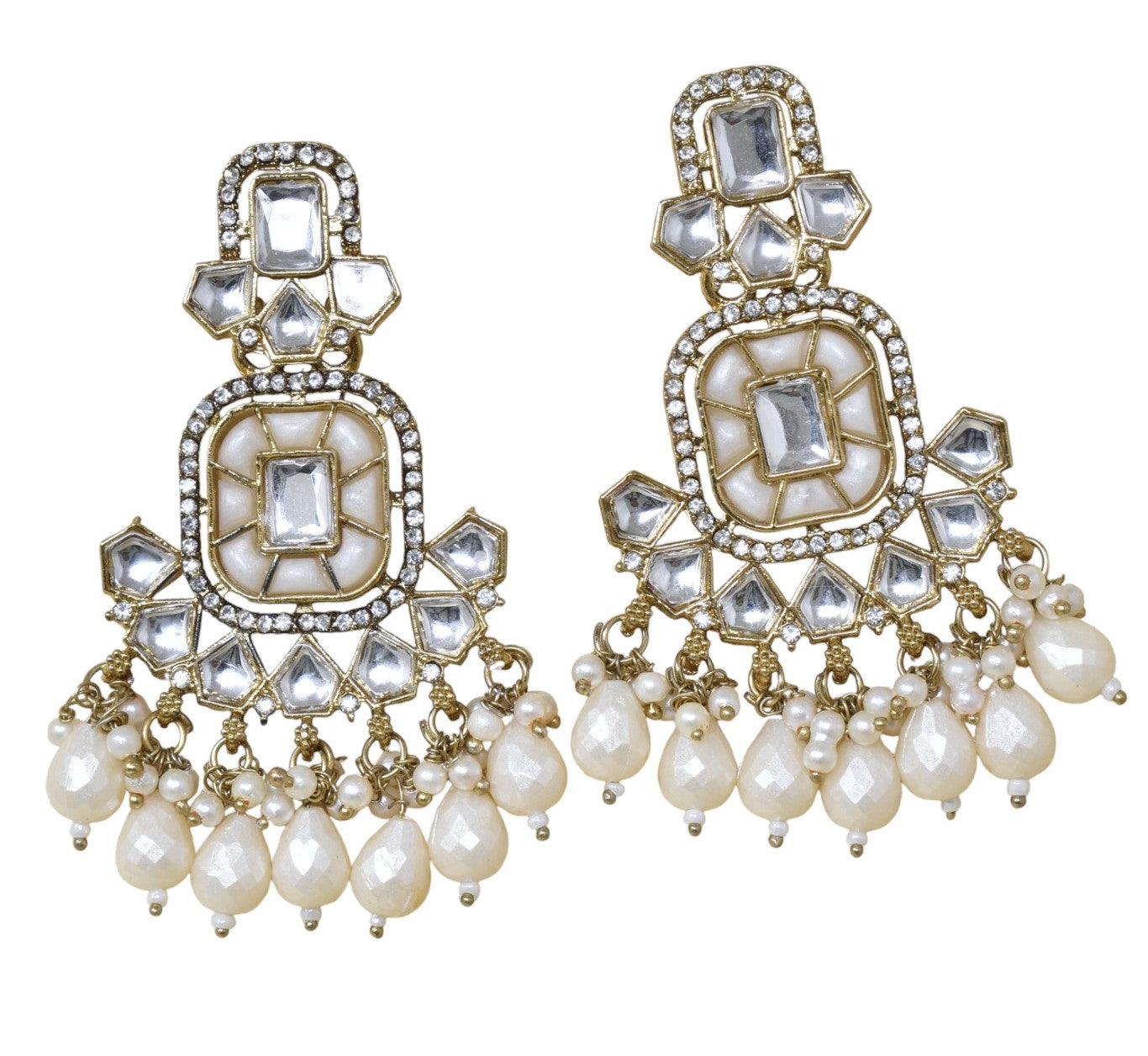 Ethnic Gold Plated Kundan Chandbali Earrings for Women, Traditional Indian Jhumka Drop Earring Set with Pearl & Stone Detailing, Perfect for Wedding, Festival, Party and Gifting