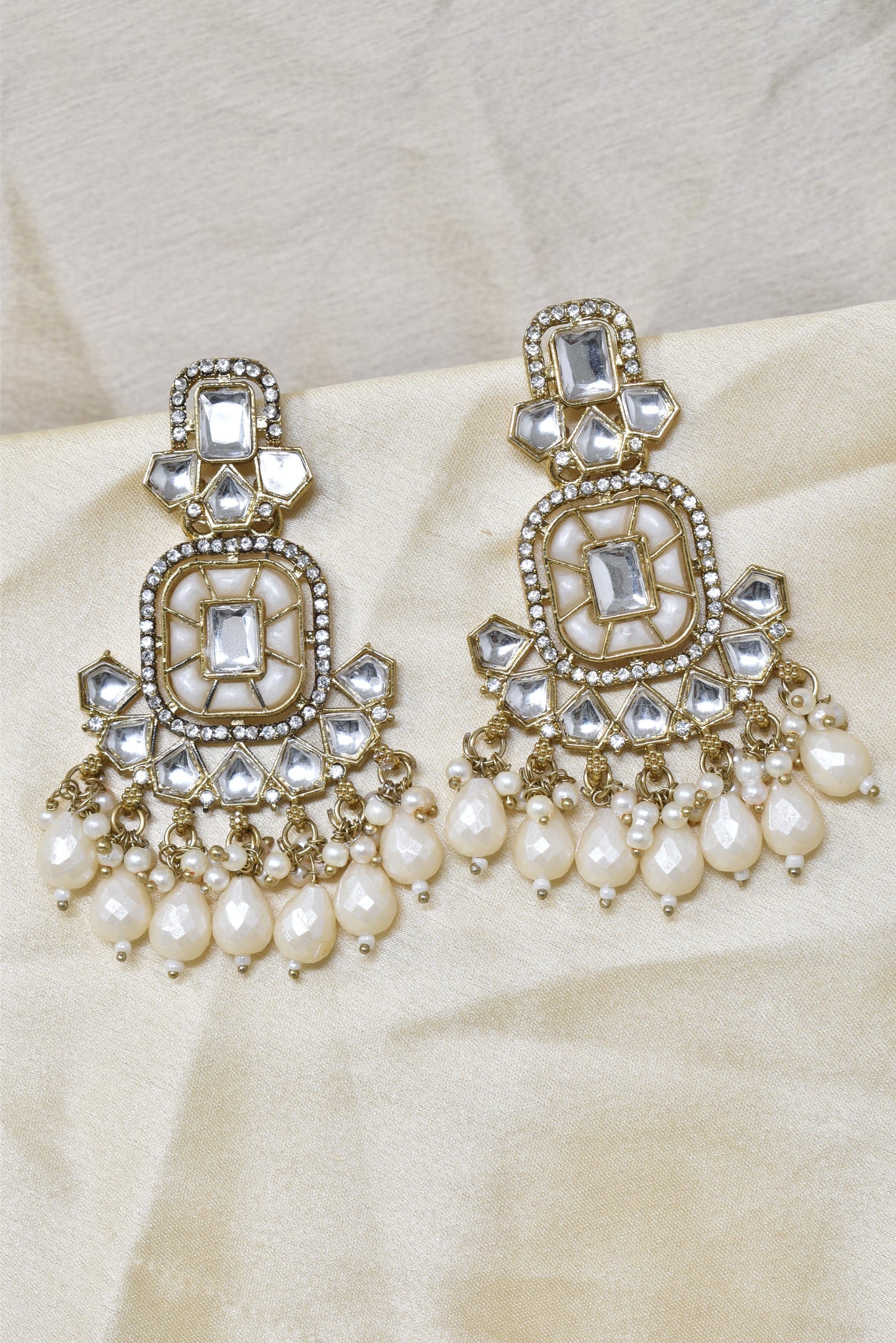 Ethnic Gold Plated Kundan Chandbali Earrings for Women, Traditional Indian Jhumka Drop Earring Set with Pearl & Stone Detailing, Perfect for Wedding, Festival, Party and Gifting