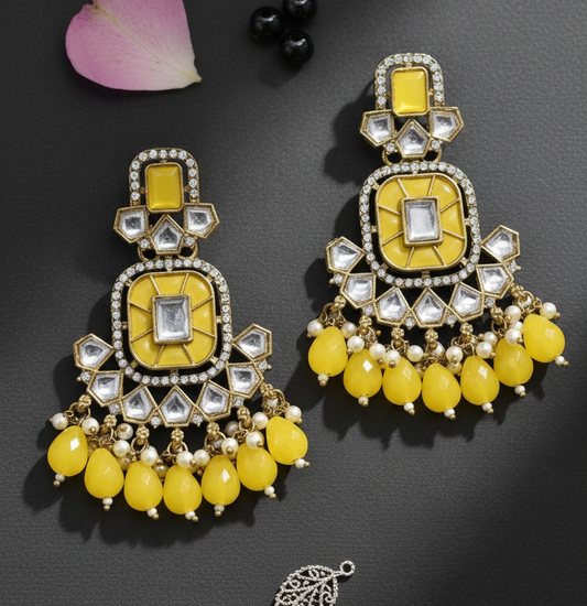 Ethnic Gold Plated Kundan Chandbali Earrings for Women, Traditional Indian Jhumka Drop Earring Set with Pearl & Stone Detailing, Perfect for Wedding, Festival, Party and Gifting