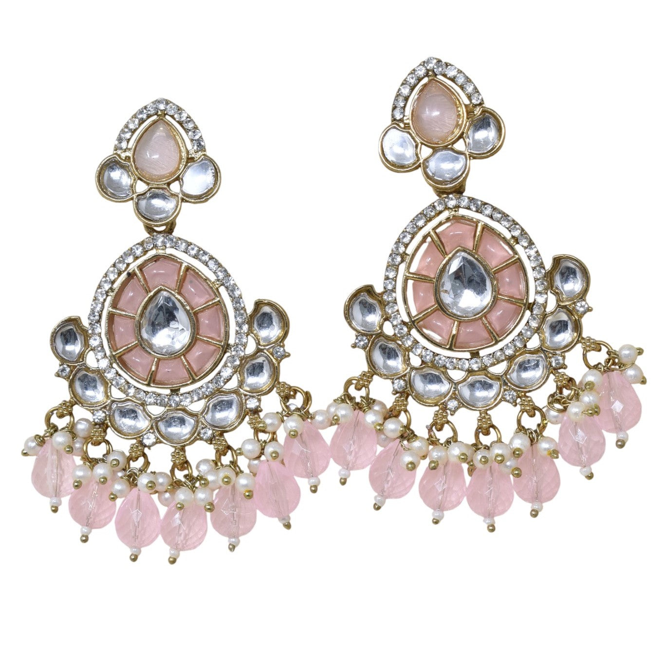 Ethnic Gold Plated Kundan Chandbali Earrings for Women, Traditional Indian Jhumka Drop Earring Set with Pearl & Stone Detailing, Perfect for Wedding, Festival, Party and Gifting