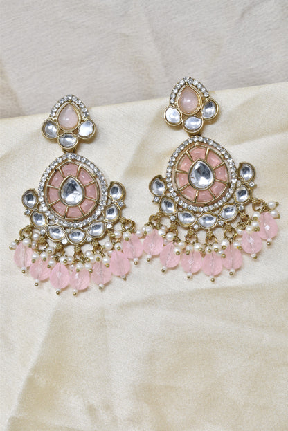 Ethnic Gold Plated Kundan Chandbali Earrings for Women, Traditional Indian Jhumka Drop Earring Set with Pearl & Stone Detailing, Perfect for Wedding, Festival, Party and Gifting