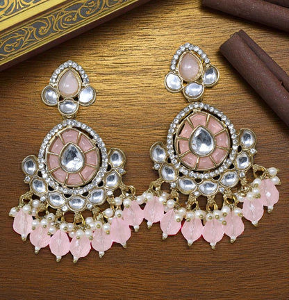 Ethnic Gold Plated Kundan Chandbali Earrings for Women, Traditional Indian Jhumka Drop Earring Set with Pearl & Stone Detailing, Perfect for Wedding, Festival, Party and Gifting