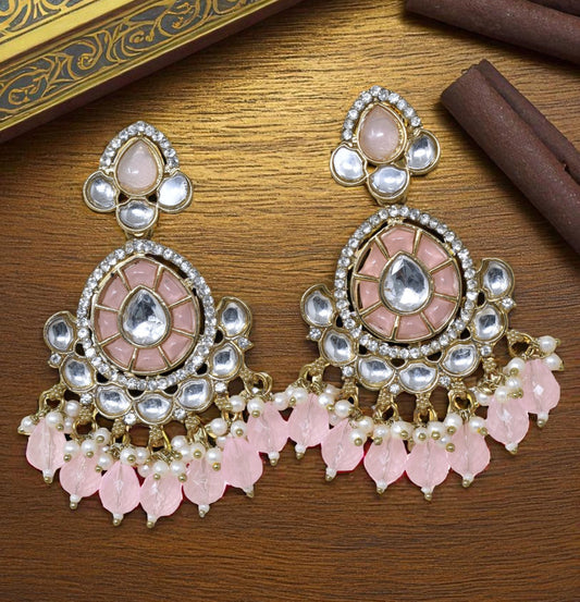 Ethnic Gold Plated Kundan Chandbali Earrings for Women, Traditional Indian Jhumka Drop Earring Set with Pearl & Stone Detailing, Perfect for Wedding, Festival, Party and Gifting