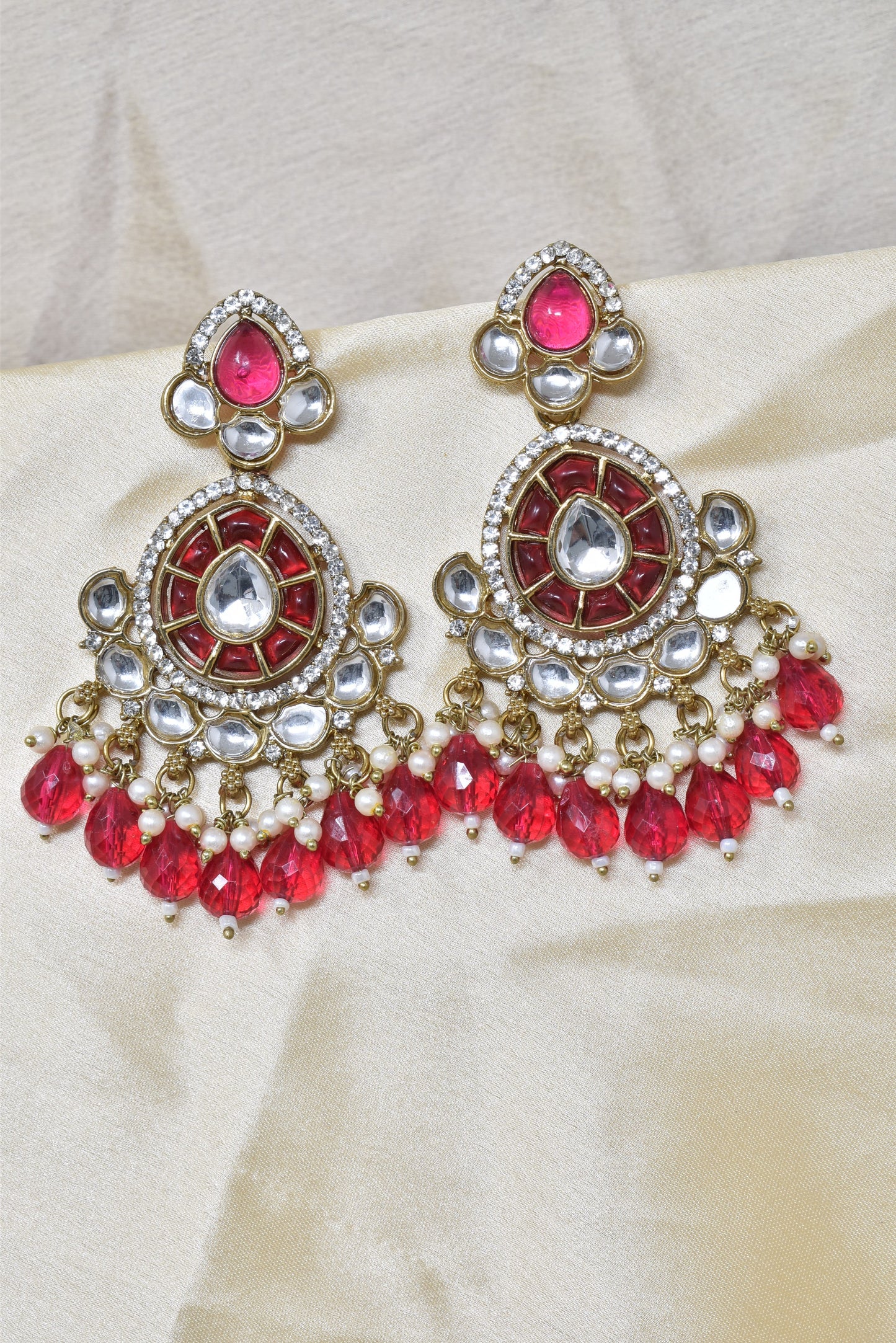 Ethnic Gold Plated Kundan Chandbali Earrings for Women, Traditional Indian Jhumka Drop Earring Set with Pearl & Stone Detailing, Perfect for Wedding, Festival, Party and Gifting