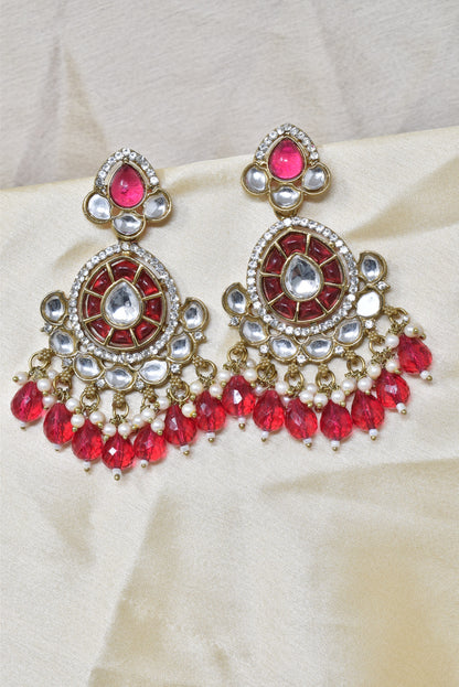 Ethnic Gold Plated Kundan Chandbali Earrings for Women, Traditional Indian Jhumka Drop Earring Set with Pearl & Stone Detailing, Perfect for Wedding, Festival, Party and Gifting