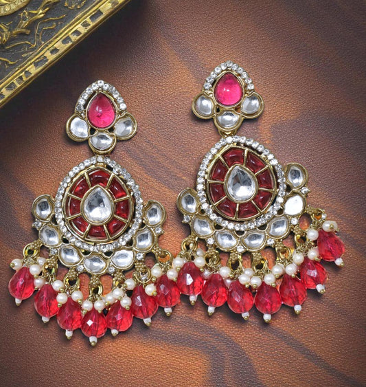Ethnic Gold Plated Kundan Chandbali Earrings for Women, Traditional Indian Jhumka Drop Earring Set with Pearl & Stone Detailing, Perfect for Wedding, Festival, Party and Gifting