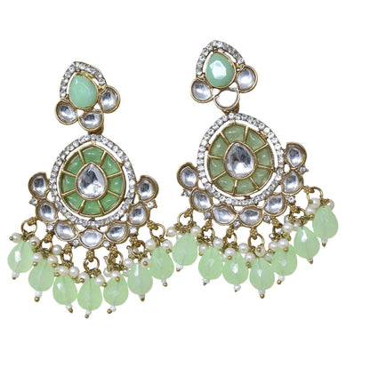 Ethnic Gold Plated Kundan Chandbali Earrings for Women, Traditional Indian Jhumka Drop Earring Set with Pearl & Stone Detailing, Perfect for Wedding, Festival, Party and Gifting