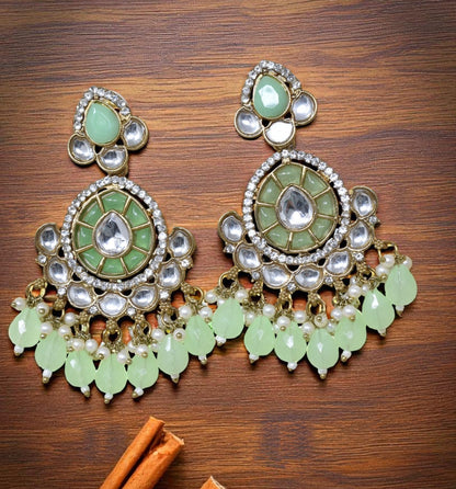 Ethnic Gold Plated Kundan Chandbali Earrings for Women, Traditional Indian Jhumka Drop Earring Set with Pearl & Stone Detailing, Perfect for Wedding, Festival, Party and Gifting