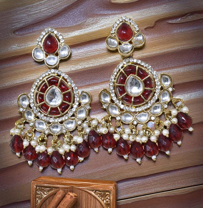 Ethnic Gold Plated Kundan Chandbali Earrings for Women, Traditional Indian Jhumka Drop Earring Set with Pearl & Stone Detailing, Perfect for Wedding, Festival, Party and Gifting