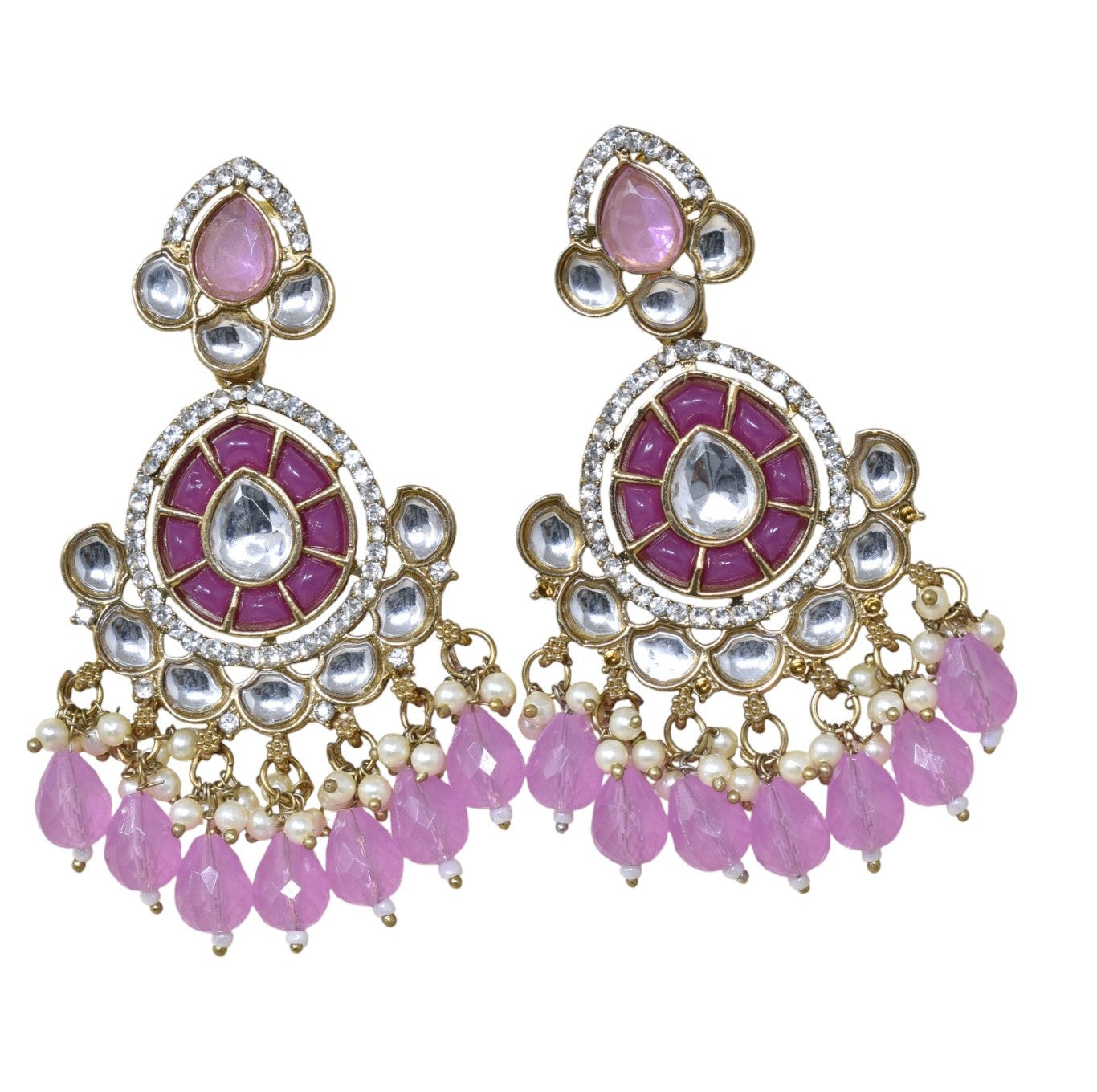 Ethnic Gold Plated Kundan Chandbali Earrings for Women, Traditional Indian Jhumka Drop Earring Set with Pearl & Stone Detailing, Perfect for Wedding, Festival, Party and Gifting