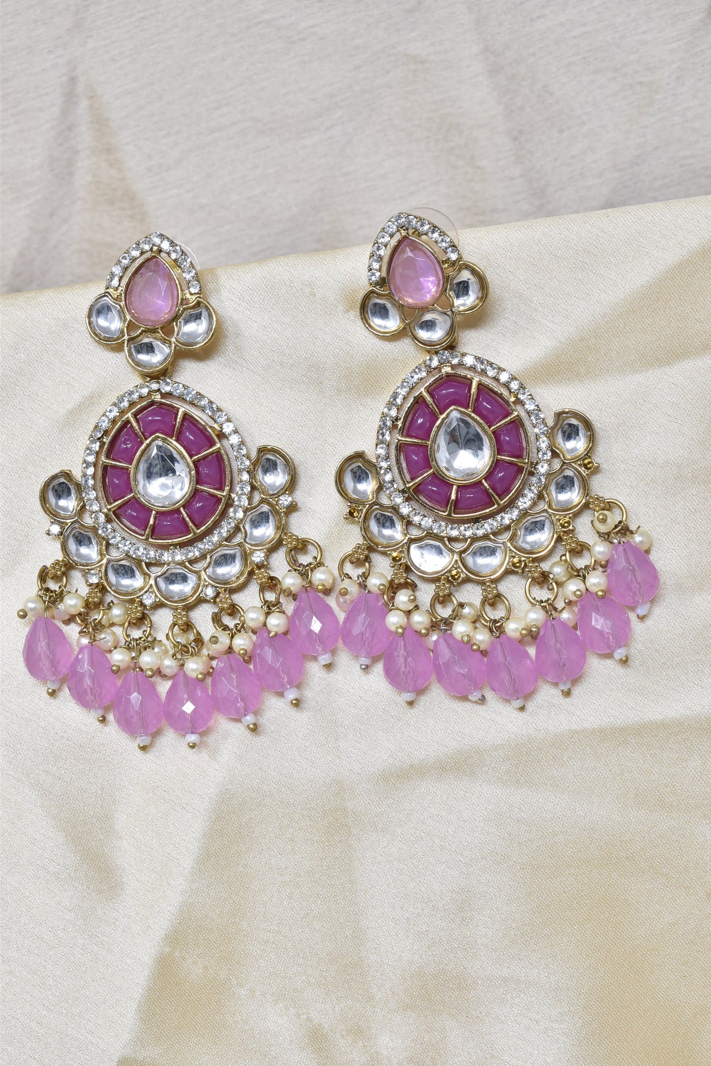 Ethnic Gold Plated Kundan Chandbali Earrings for Women, Traditional Indian Jhumka Drop Earring Set with Pearl & Stone Detailing, Perfect for Wedding, Festival, Party and Gifting