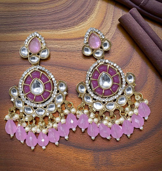Ethnic Gold Plated Kundan Chandbali Earrings for Women, Traditional Indian Jhumka Drop Earring Set with Pearl & Stone Detailing, Perfect for Wedding, Festival, Party and Gifting
