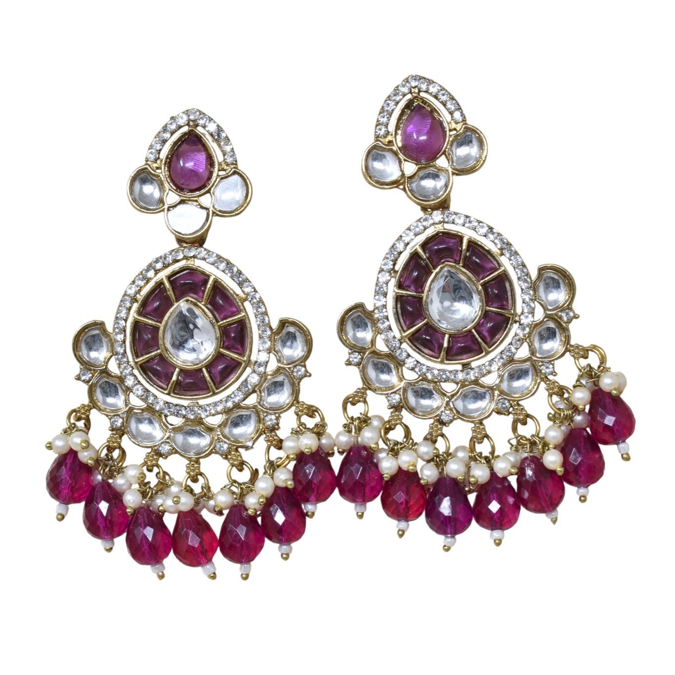 Ethnic Gold Plated Kundan Chandbali Earrings for Women, Traditional Indian Jhumka Drop Earring Set with Pearl & Stone Detailing, Perfect for Wedding, Festival, Party and Gifting