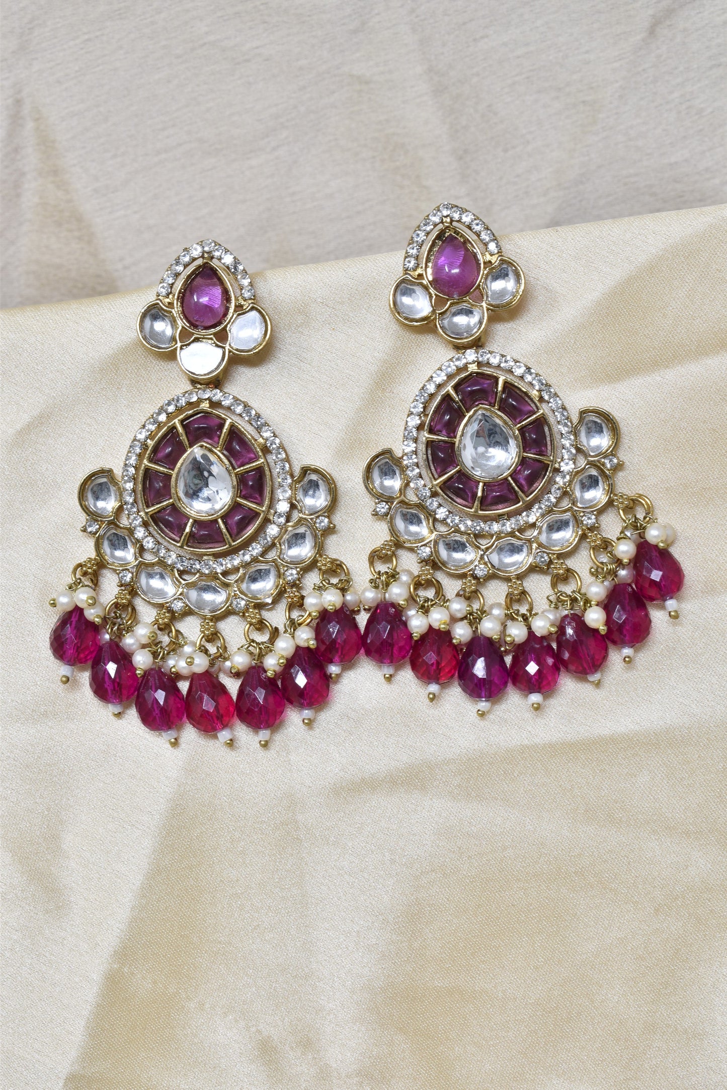 Ethnic Gold Plated Kundan Chandbali Earrings for Women, Traditional Indian Jhumka Drop Earring Set with Pearl & Stone Detailing, Perfect for Wedding, Festival, Party and Gifting